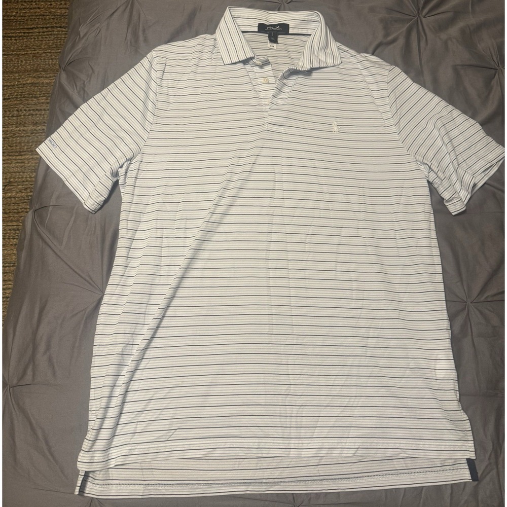 RLX Ralph Lauren Men's L Striped Short Sleeve Polo Collared 3-Button Logo